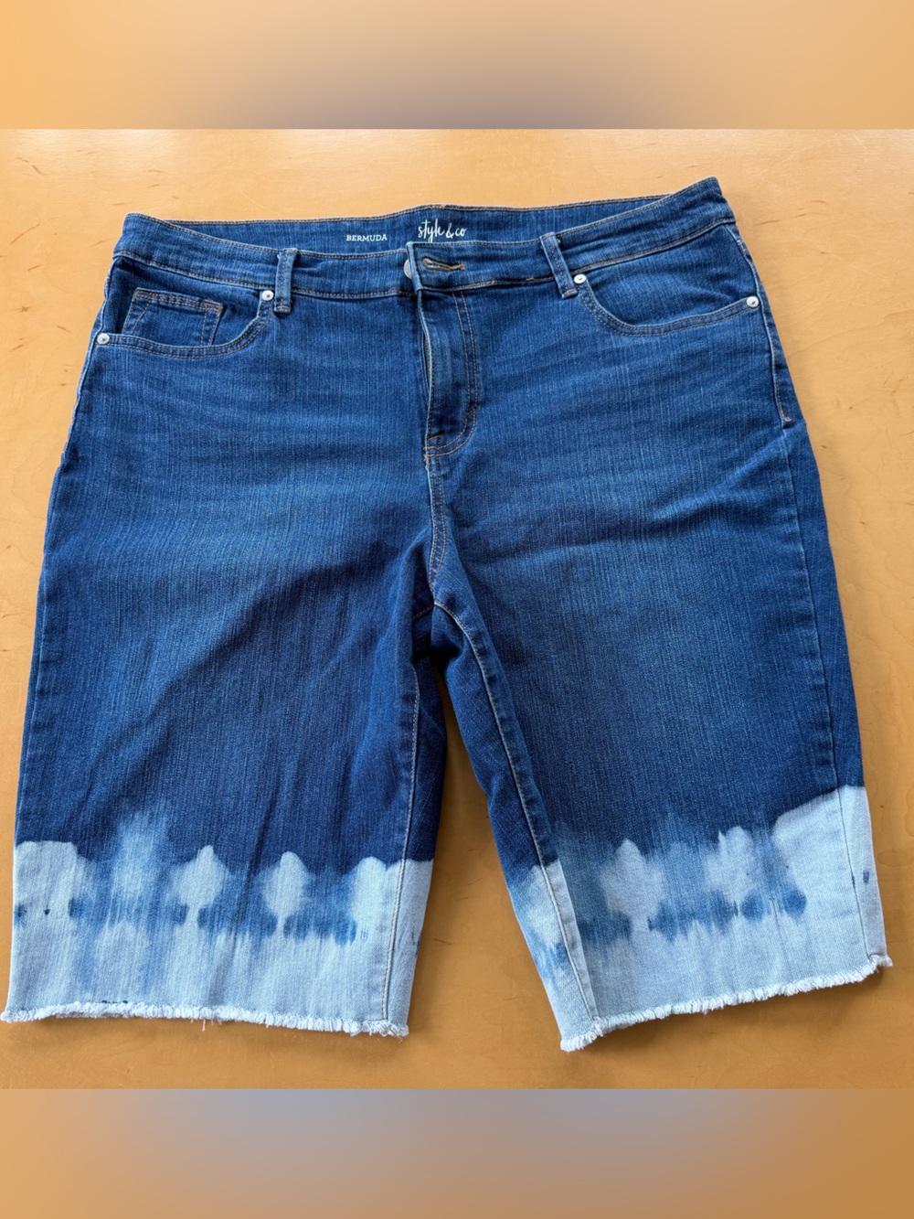 Dip-Dye Midwash Denim Bermuda Shorts